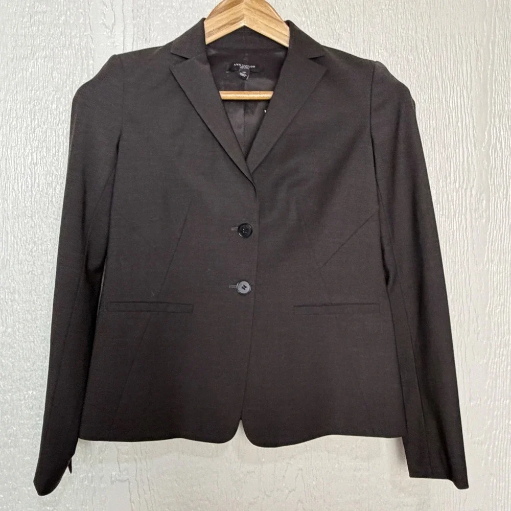 Ann Taylor Classic Petite Virgin Wool Blend Blazer Jacket Charcoal Gray 0P